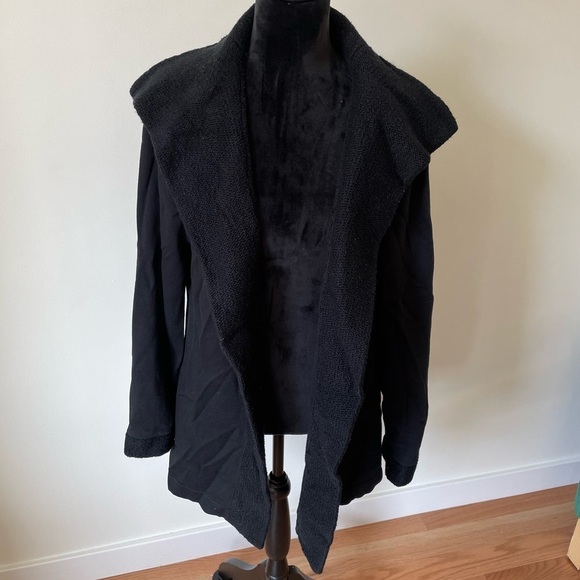 Indigenous Black 100% Organic Cotton Wide Collar Open Cardigan Sweater EUC Sz L - Picture 1 of 8